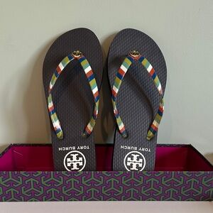 Tory Burch Colorful Stripe Flip Flops  NWOT